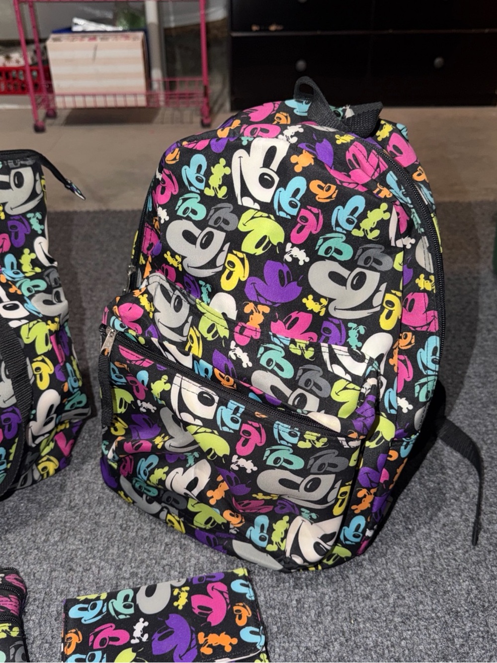 Disney Black Multicolor Mickey Faces 5-Piece Travel Bag Set - Picture 2 of 6